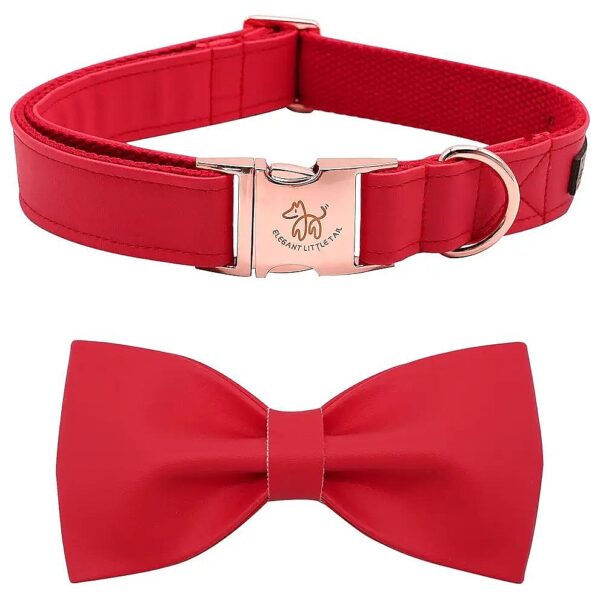 Christmas Red Premium Leather Dog Collar with Bow for Medium Dogs