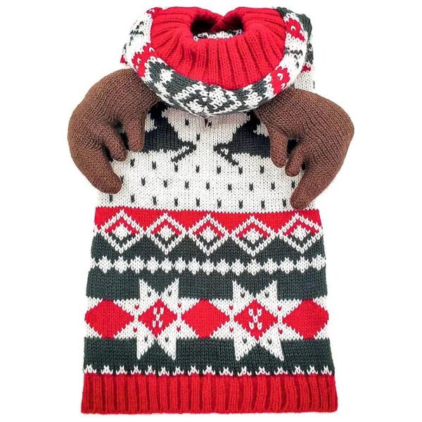 Christmas Sweater for Medium Dogs with Leash Hole Soft Red Knitwear Pullover Pet Clothing