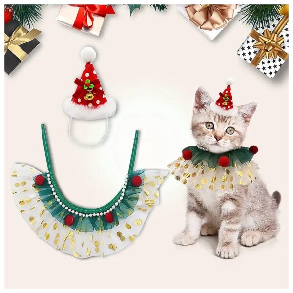 Christmas Velvet Costume Hat for Cats and Adjustable Collar for Dogs