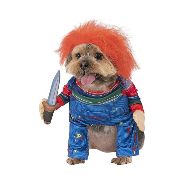 Chucky Pet Costume Medium Size Dog with Faux Arms Headpiece Safety Tested and Affordable