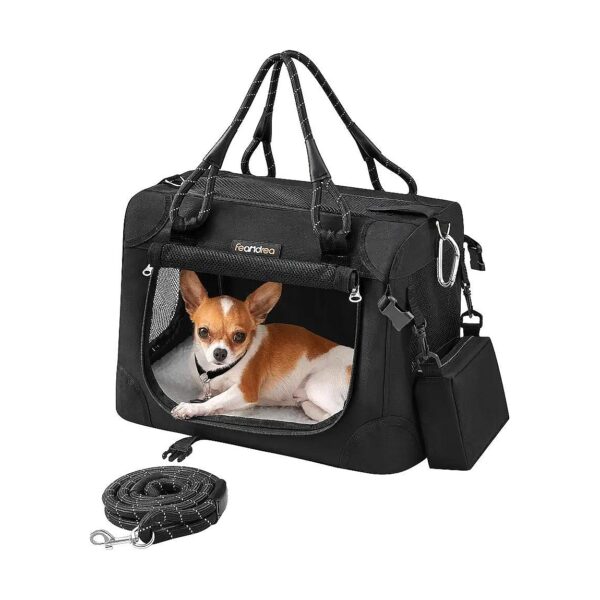 Classic Black Small Pet Carrier for Cats and Dogs Up to 13 Lbs with Metal Frame and Leash