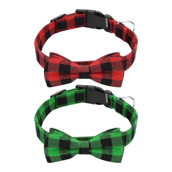 Classic Christmas Plaid Dog Collars with Adjustable Bow Tie for Small Dogs