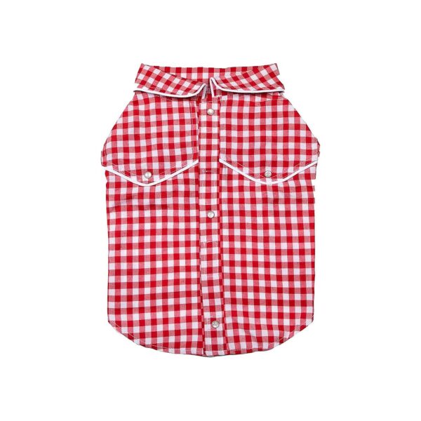 Classic Gingham Collared Shirt for Large Dogs with Faux Pearl Snap Button