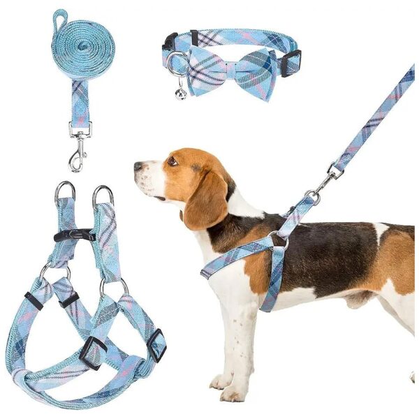 Classic Plaid Dog Harness Collar Leash Set for Small Medium Large Dogs Training