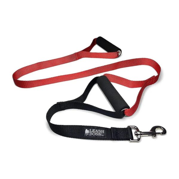 Classic Red Dog Leash with Two Handles for Walking and Training Large Dogs