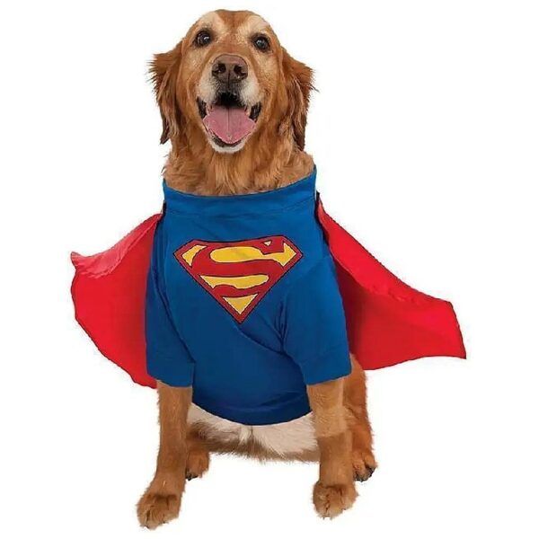 Classic Superman Pet Costume with Red Cape and Adjustable Size Options for Cats and Dogs