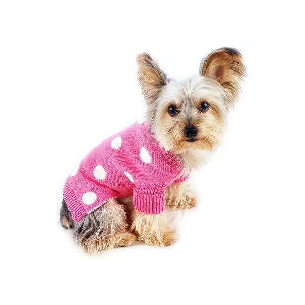 Classy French Pink Polka Dot Dog Sweater for Petite Dogs Size 12