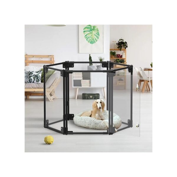 Clear Foldable Dog Playpen Black 6 Panel for Puppy Pets Indoor Playground