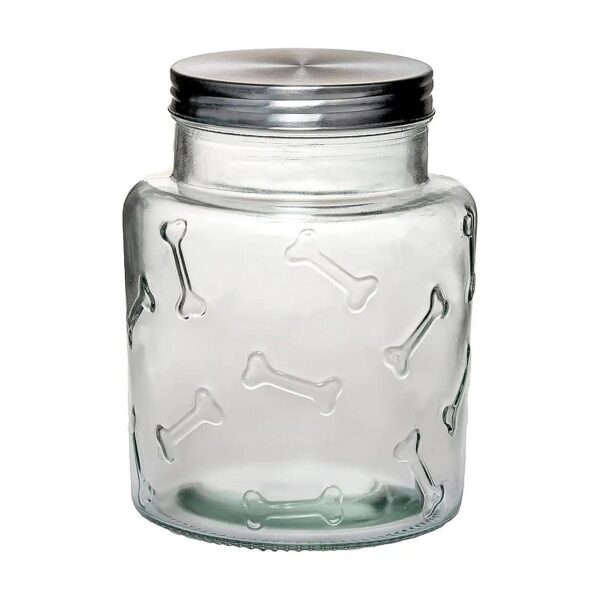 Clear Glass Pet Treat Container with Airtight Lid and Dog Bone Design