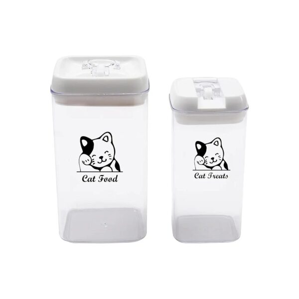 Clear Plastic Airtight Storage Canister Tins for Cat Food and Treats - 2-Piece Set