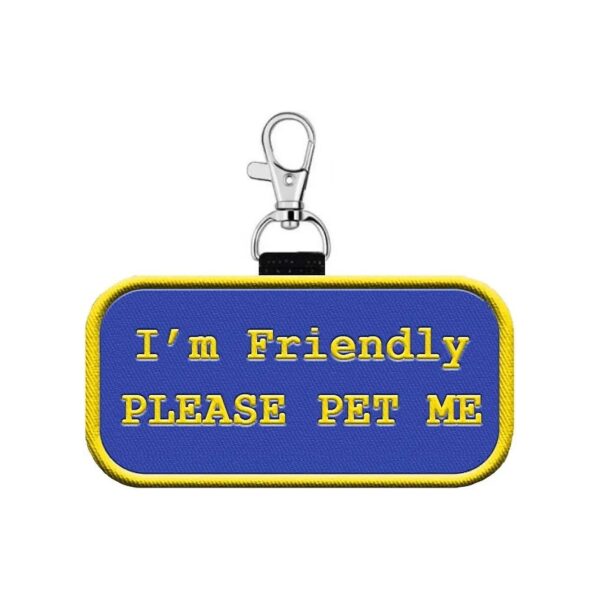 Clip on Therapy Dog Tag I'm Friendly Please Pet Me Identification Label Blue