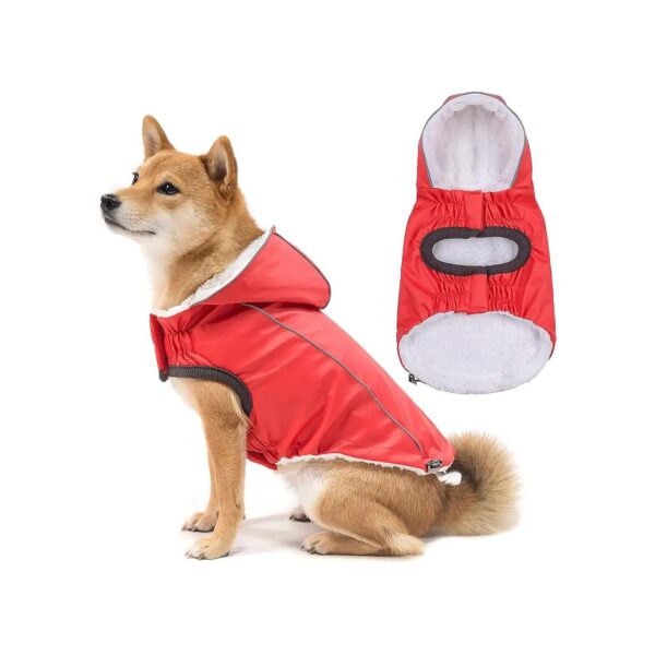 Cold Weather Waterproof Dog Poncho with Hood and Fleece-Liner for Small to X-Large Dogs