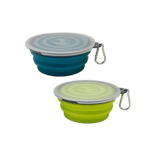 Collapsible Dog Bowl 2 Pack Pet Travel Water Feeding Bowls with Carabiners and Lids