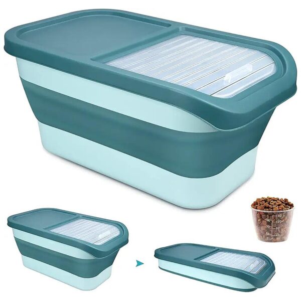 Collapsible Pet Food Storage Container with Measure Cup for Dog and Cat Food