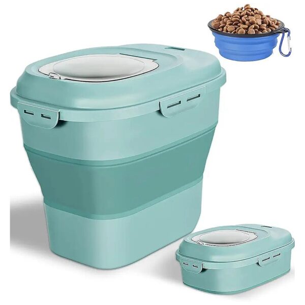 Collapsible Pet Food Storage Container with Wheels and Airtight Lid