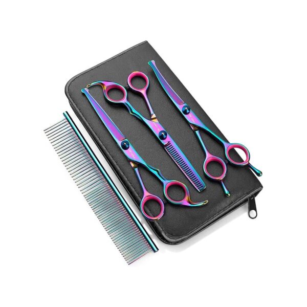 Colorful Dog Grooming Scissors Kit with Curved and Straight Tips for Pet Trimming