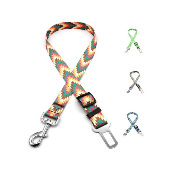 Colorful Nylon Dog Seat Belt for Car Safety, Adjustable and Rotatable