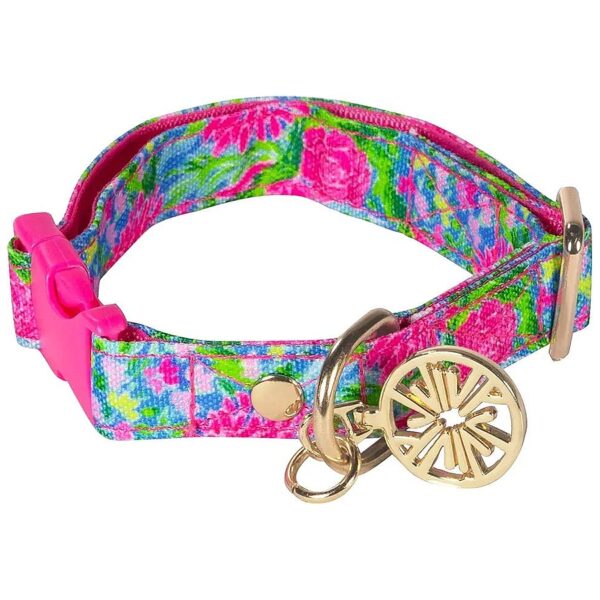 Comfortable Adjustable Dog Collar in Lilly Pulitzer Bunny Business Print with Metal Ring