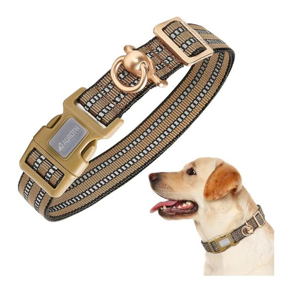 Comfortable Army Yellow Nylon Dog Collars with Heavy Duty Buckle for Medium Large Dogs