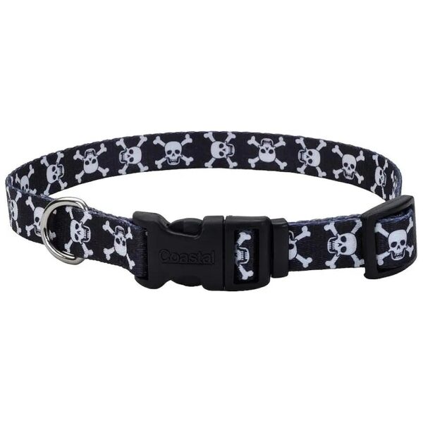 Comfortable Black Skulls Patterned Dog Collar with Adjustable Snap-Lock Buckle for Dogs