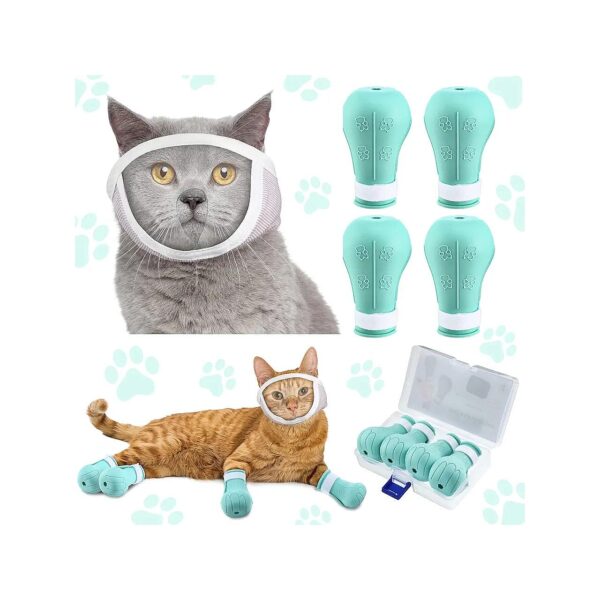 Comfortable Cat Grooming with Soft Muzzle and 4 Silicone Boots to Prevent Scratching