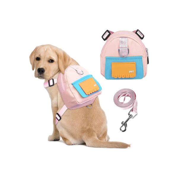 Comfortable Dog Backpack Harness with Leash for Small Medium Dogs, Pink