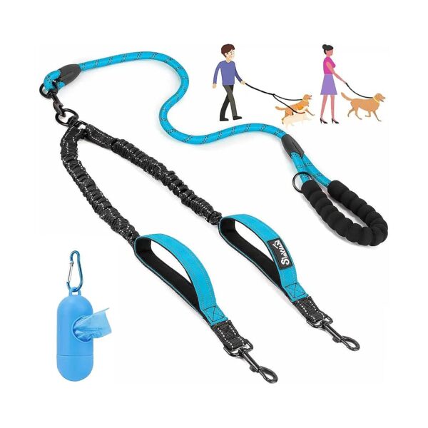 Comfortable Double Dog Leash for Small Medium Large Dogs with Shock Absorbing Bungee