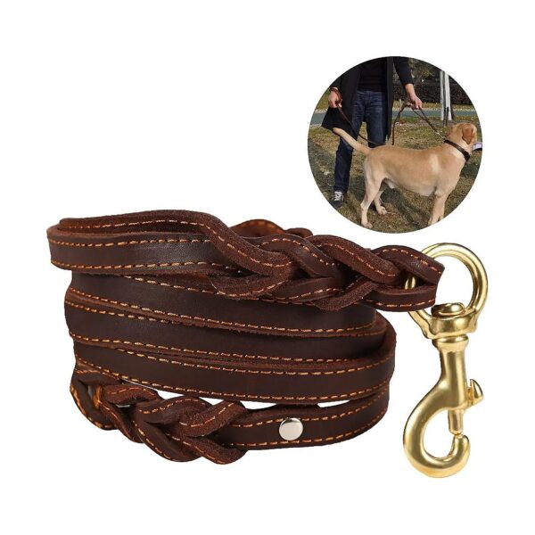 Comfortable Double Handle Leather Dog Leash with 6ft Length