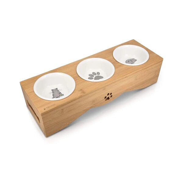 Comfortable Eating Solutions for Pets with Elevated Ceramic Bowls and Bamboo Stand