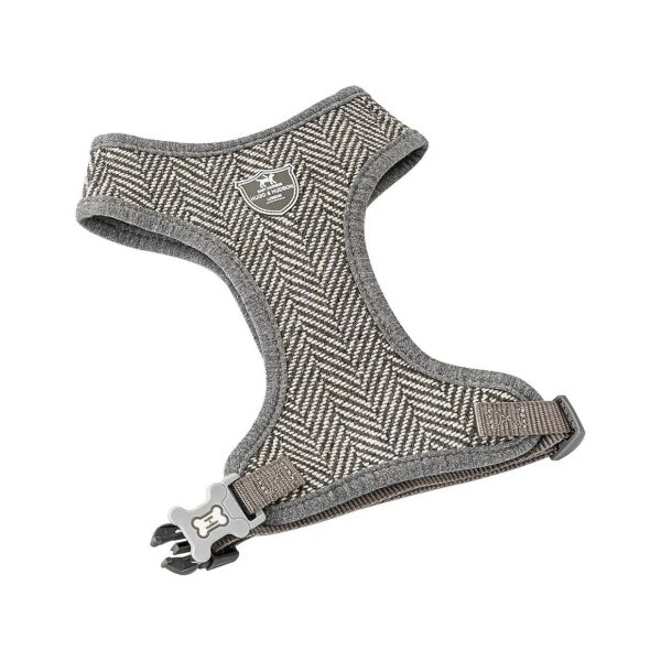 Comfortable Grey Herringbone Dog Harness, No-Pull Design, Adjustable Size S