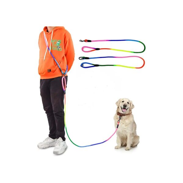 Comfortable Hands Free Dog Leash for Large Medium Small Dogs 8Ft Rainbow Nylon