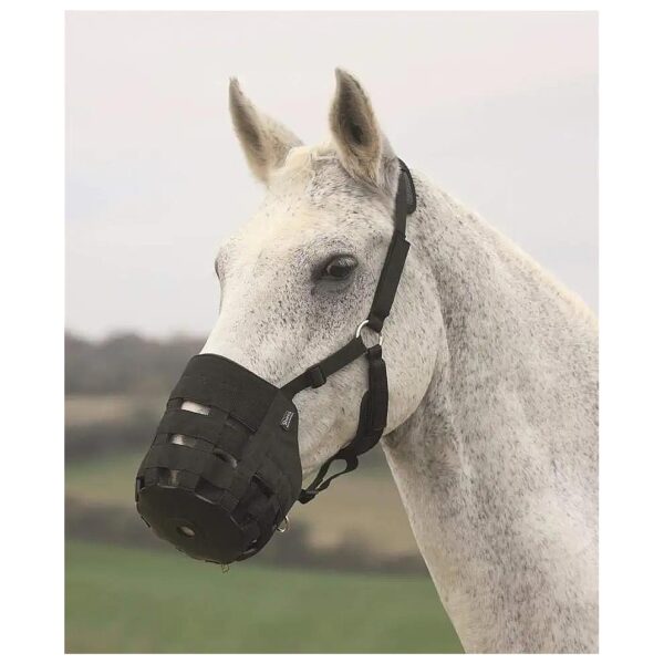 Comfortable Horse Muzzle for Grazing and Prevention of Overeating in Full Size Black