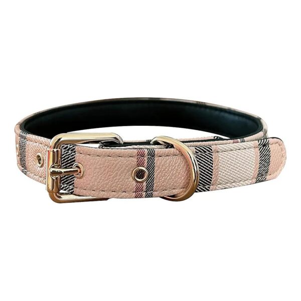 Comfortable Leather Collar with Checked Pattern for Small, Medium, Large Dogs