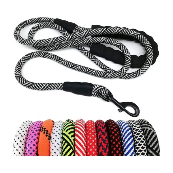 Comfortable Padded Handle Black 12mm Nylon Dog Leash for Large Dogs Ease