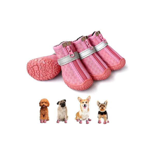 Comfortable Pink Soft Dog Shoes with Waterproof Fabric for Small Dogs