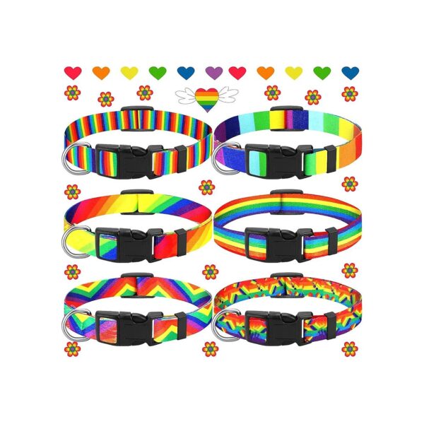 Comfortable Rainbow Nylon Flag Dog Collar Adjustable Large Puppy Dogs