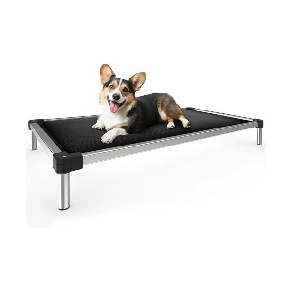 Comfortable Support Dog Bed, Chew-Resistant Materials, Elevated or Flat, Black, 42inch