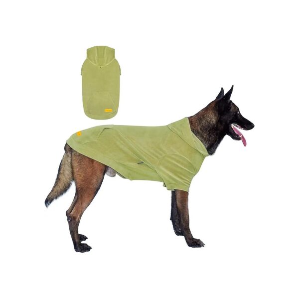 Comfortable Velvet Dog Sweatshirts with Hat and Leash Hole for XL Size Dogs in Bean Green