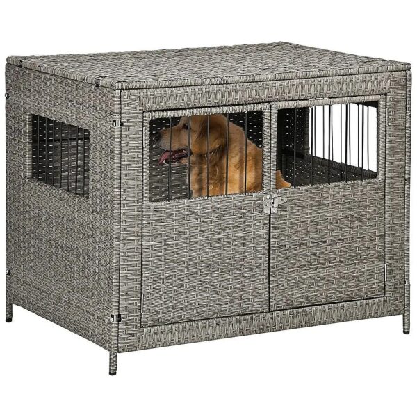 Comfortable Wicker Dog Crate with Double Doors for Medium to Large Sized Dogs