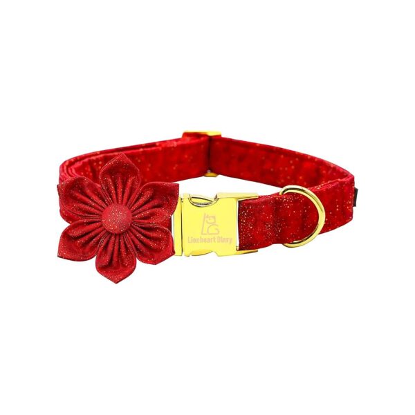 Comfortable and Adjustable Flower Dog Collar in Christmas Red for Small Dogs and Cats