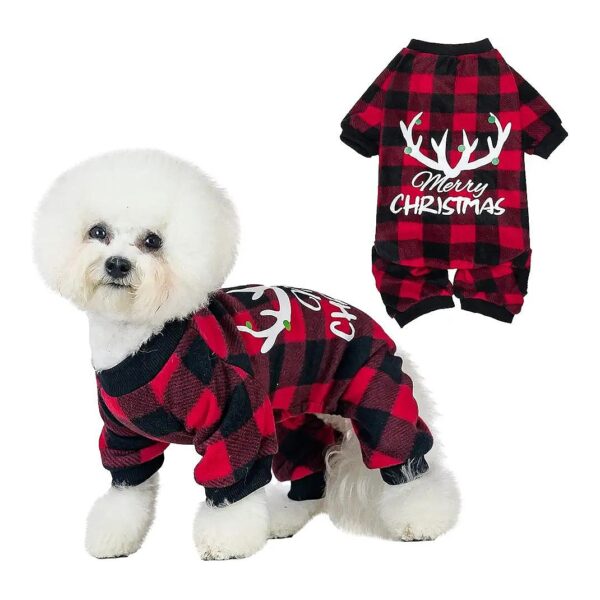 Comfortable and Stylish Pet Clothing for Small Dogs and Cats, Plaid Reindeer Pajamas