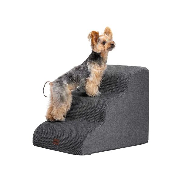 Compact 3-Step Dog Steps for Couch Sofa and Chair, Fleece Pet Stair, Dark Grey