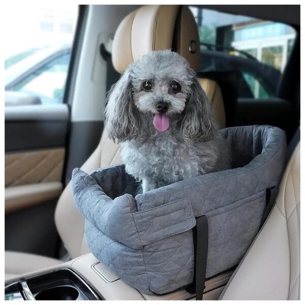 Compact Blue Suede Dog Car Seat with Adjustable Straps for Small Pets up to 13 Pounds