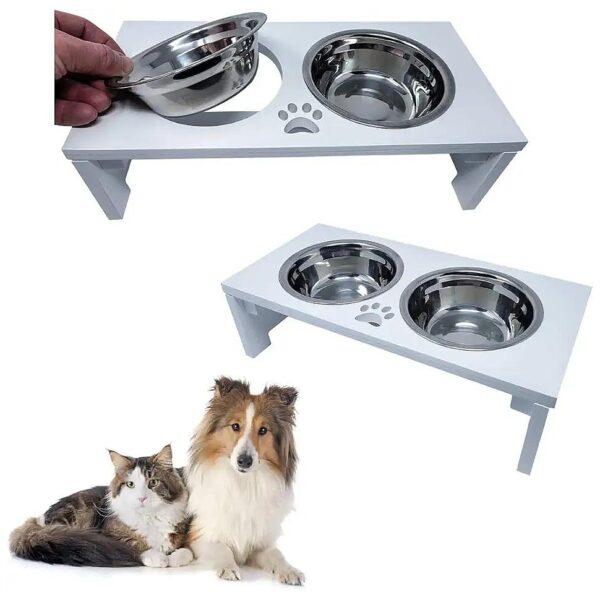 Compact Elevated Dog and Cat Bowls with Stainless Steel Food and Water Bowls