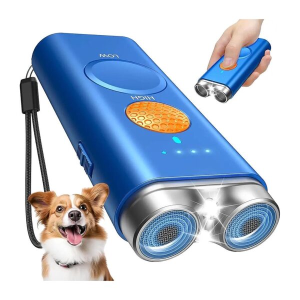 Compact Handheld Dog Bark Deterrent with 50 Ft Ultrasonic Range and Flashlight