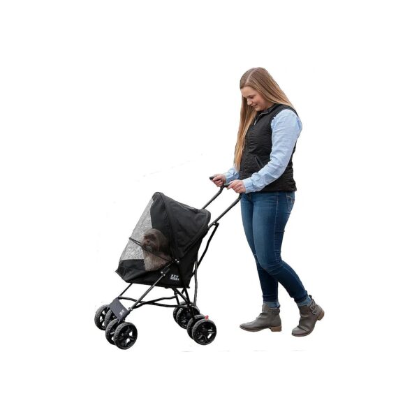 Compact Travel Stroller with Large Wheels for Small Pets Up to 15 Pounds