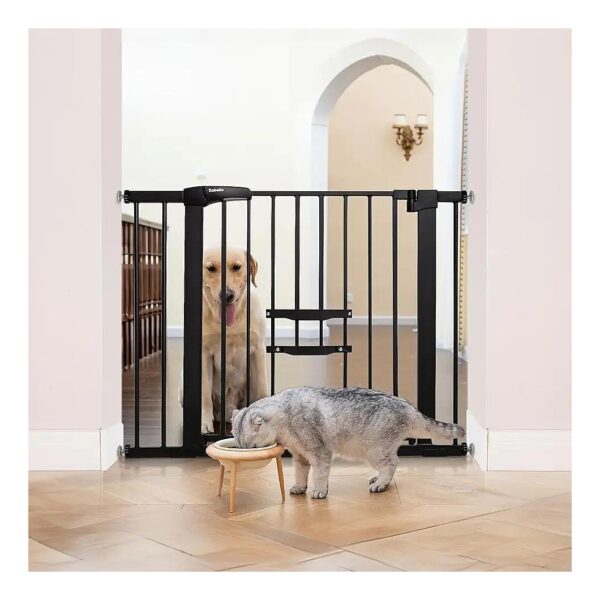 Compact and Durable Metal Gate with Pet Door and Anti-Lock Feature for Toddlers and Pets