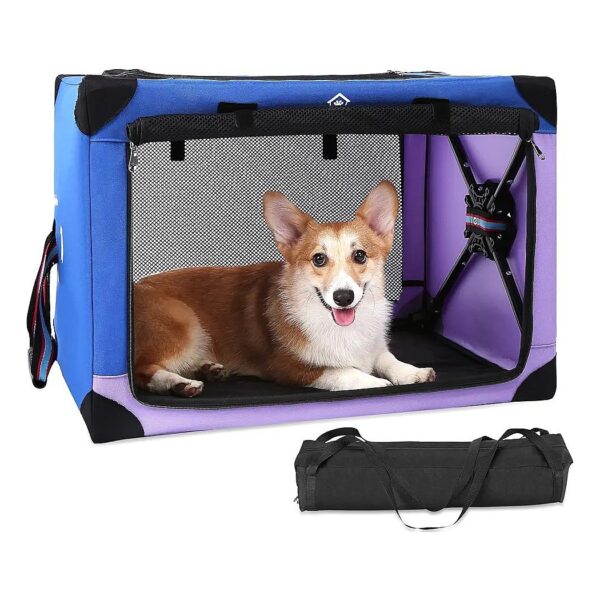 Compact and Portable Dog Kennel for Pet Housing and Travel Blue and Purple