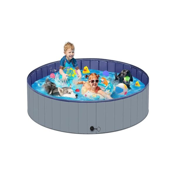 Compact and Space-Saving Foldable Dog Pool for Medium Dogs with Drainage System