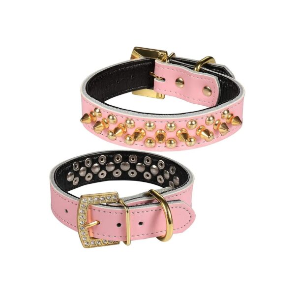 Complementary Pink Leather Dog Collar for Small to Large Dog Breeds